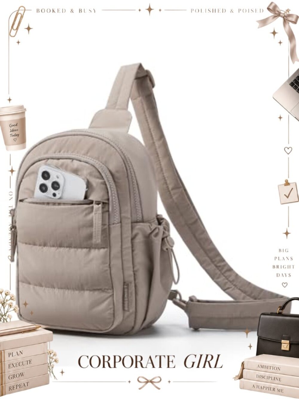 RFID Blocking Quilted Puffer Crossbody Sling Bag Adjustable Strap